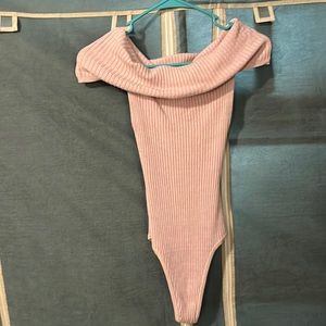 Free people off the shoulder ribbed bodysuit light purple/pink size extra small